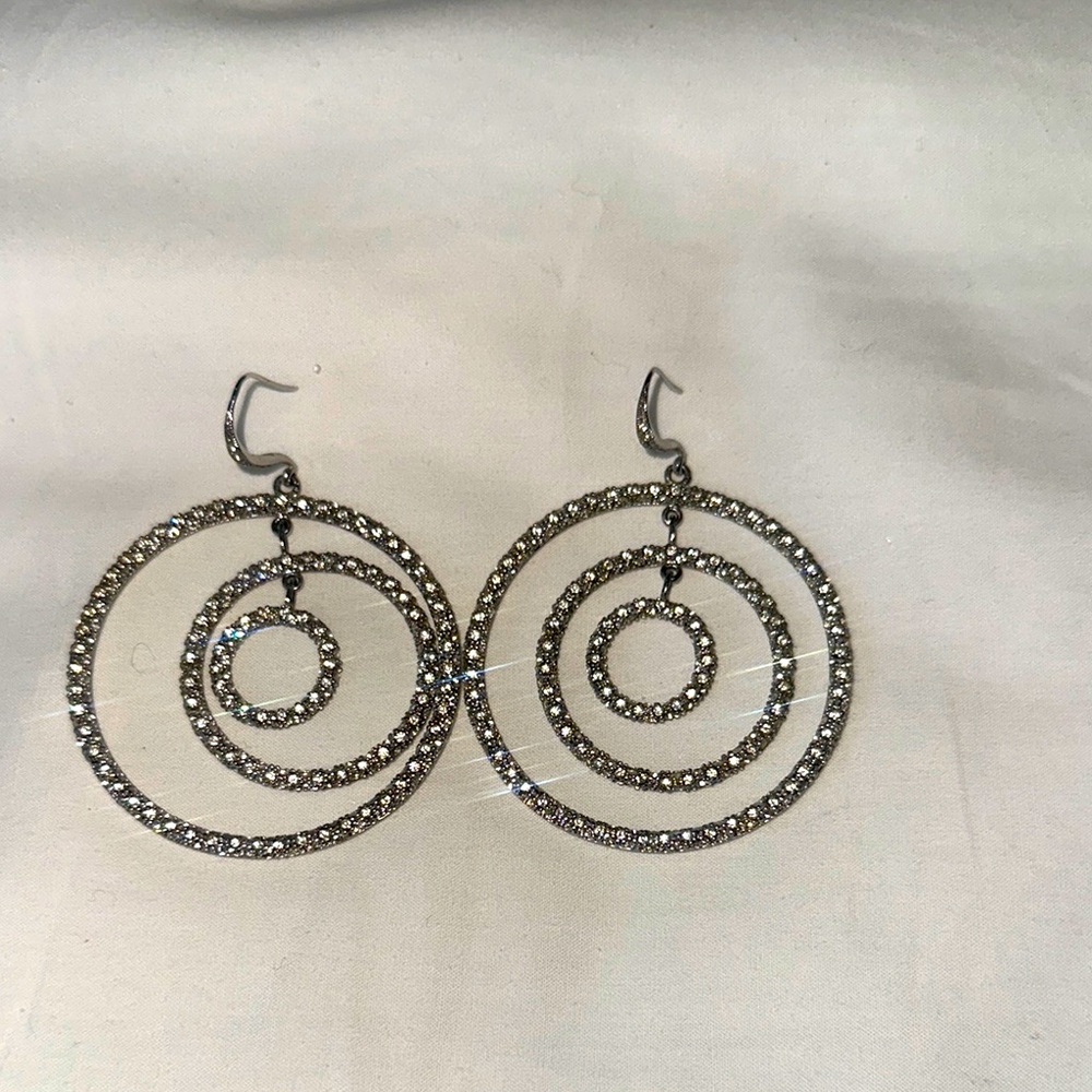 Silver Spiral Rhinestone Hoop Earrings